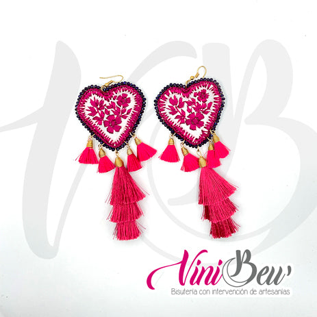 Aretes Maxi Corazón Bordado
