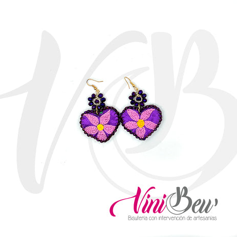 Aretes Corazón Plano Bordado del Istmo