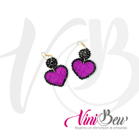 Aretes Corazón Plano Bordado del Istmo