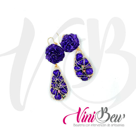 Aretes flor de palma con gota petates
