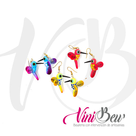 Aretes Colibrí de Madera