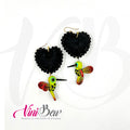 Aretes Corazón Bordado con Colibrí