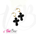 Aretes Corazón de Barro Negro con cristales