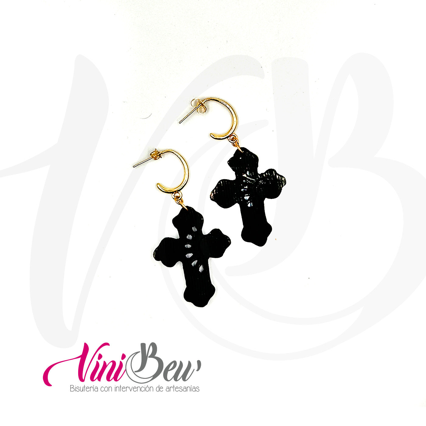 Aretes Corazón de Barro Negro con cristales