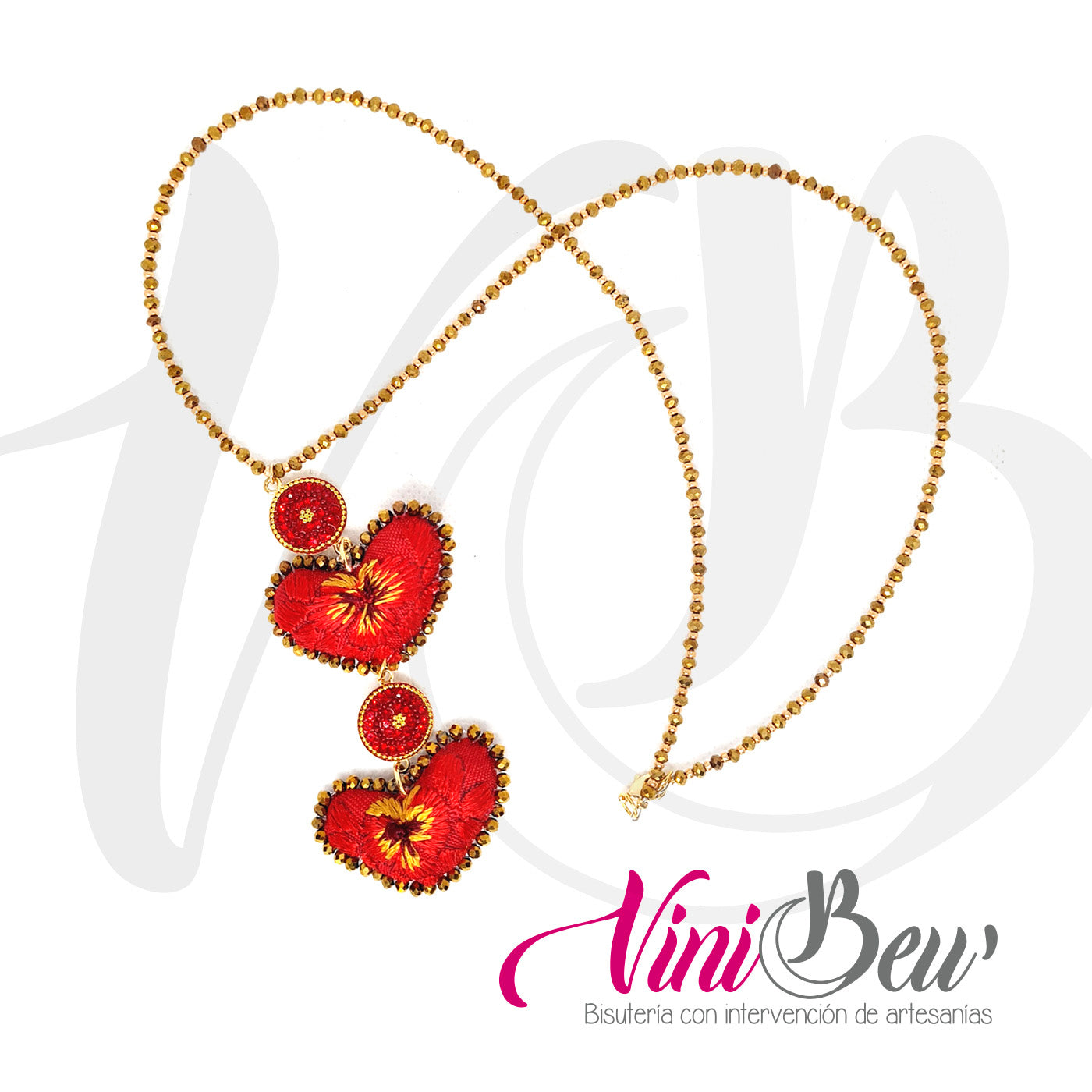 Collar Corazones mini bordado a mano