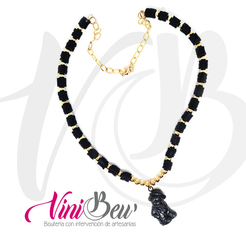 Collar Osito de Barro Negro