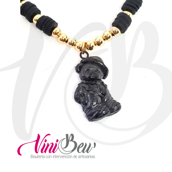 Collar Osito de Barro Negro