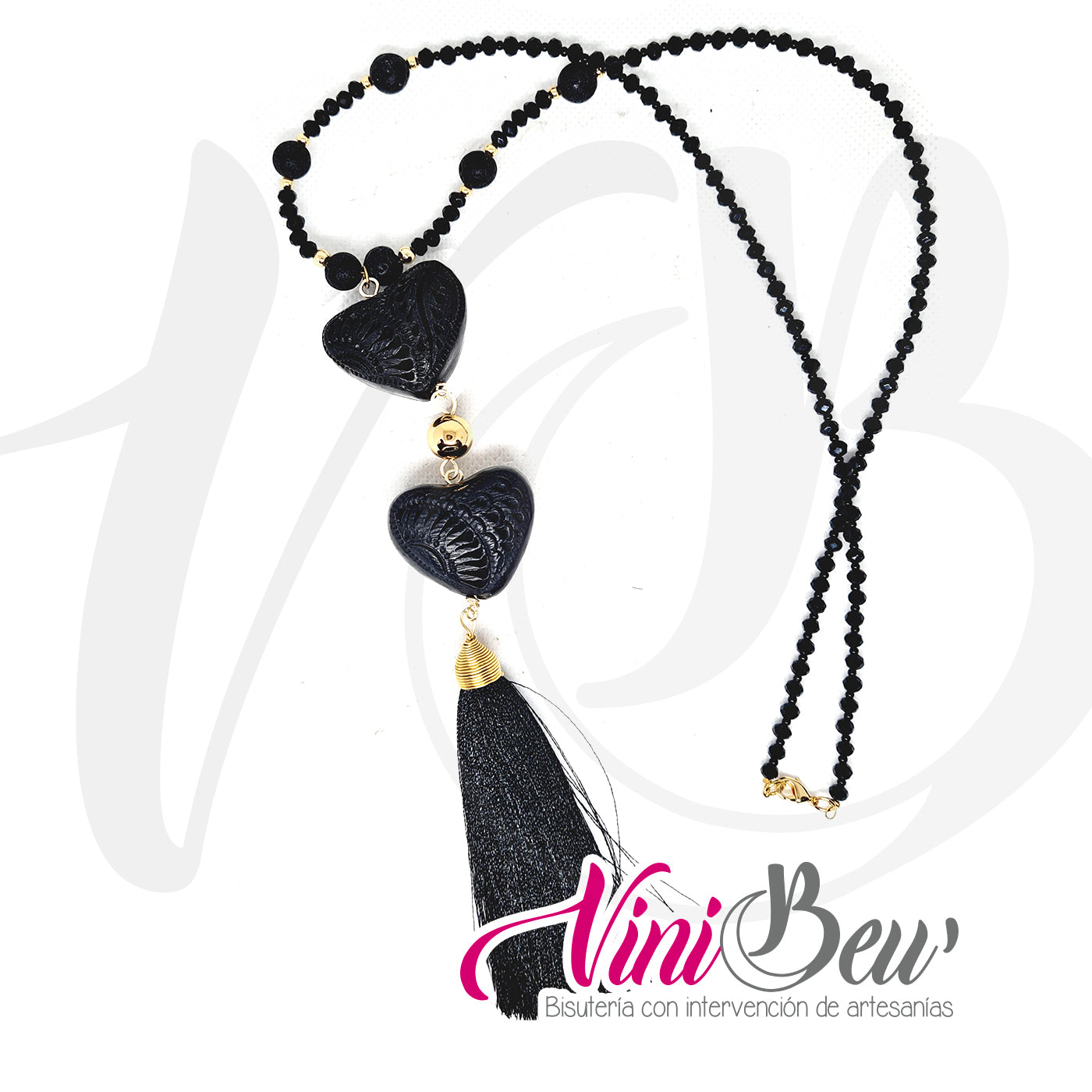 Collar Dos Corazones de Barro Negro